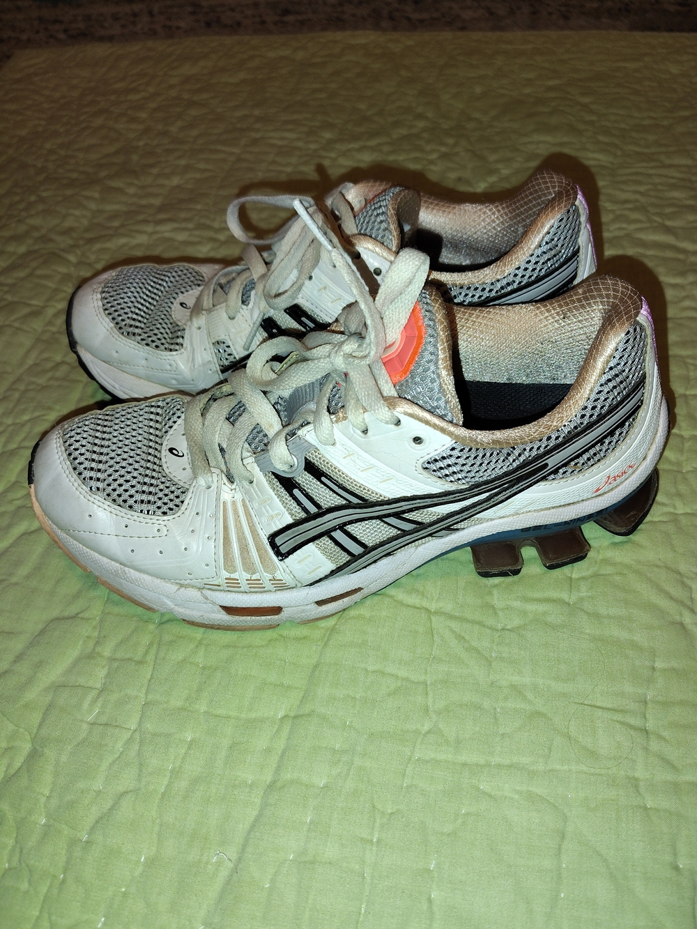 Asics White and Black Women's Athletic Running Shoes with Orange Accent
